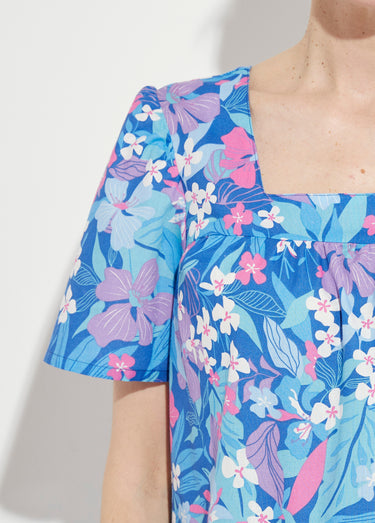 Robe-tablier courte manches courtes Bleu