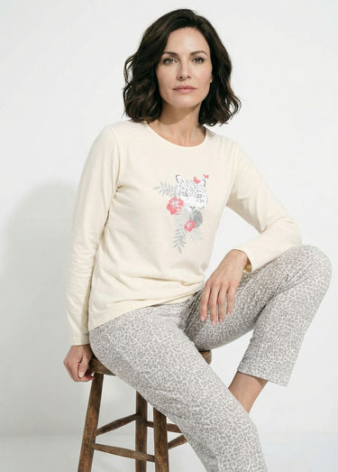 Pyjama jersey coton imprimé léopard Ivoire