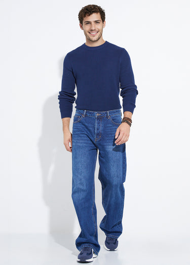 Jean denim coupe large style baggy, stone Bleu Fonce