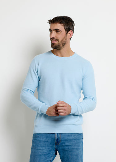 Pull col rond maille piquée fantaisie Bleu Ciel
