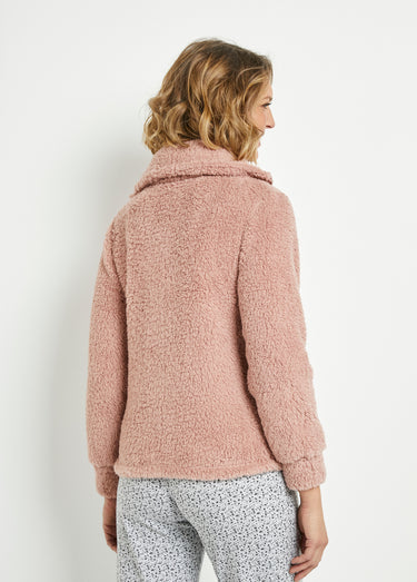 Pull zippé confort polaire chaud pastel Rose