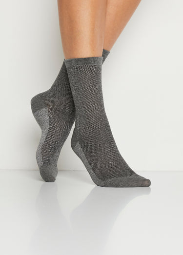 Chaussettes fantaisie maille en brillante Gris Lot2