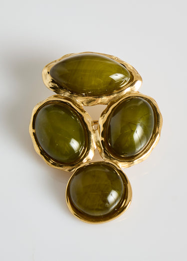 Broche acier inox avec cabochons résine Kaki