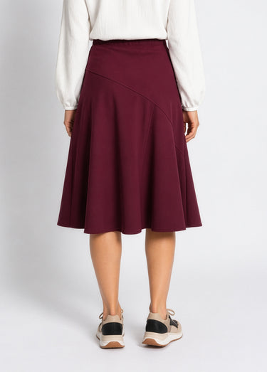 Jupe longue évasée tissu extensible Bordeaux