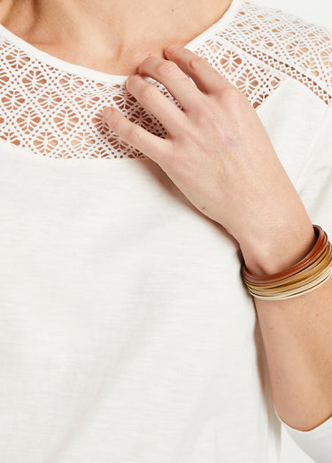 T-shirt coton et dentelle manches 3/4 Blanc