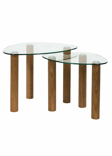 Tables gigognes plateau galet en verre Marron