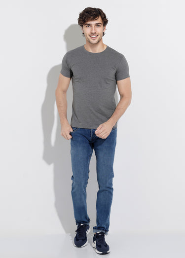 T-shirt col rond coupe ajustée Gris Anthracite