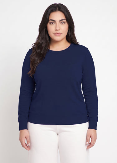 Pull laine mérinos manches longues Marine