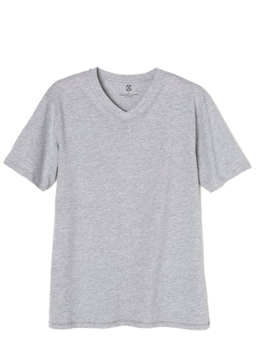 T-shirt col V en coton et viscose Gris