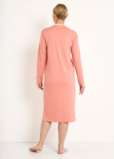 Chemise de nuit liquette mi-longue boutonnée coton Terracotta