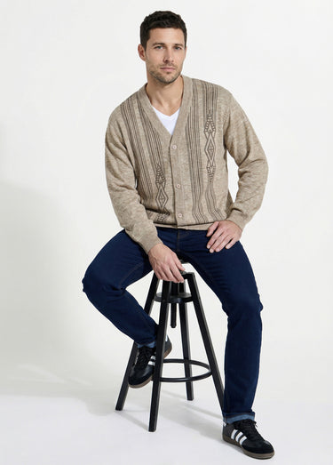 Gilet col V boutonné manches longues laine Chine Beige