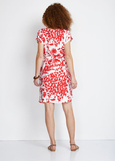 Robe courte imprimée manches kimono Blanc/Rouge