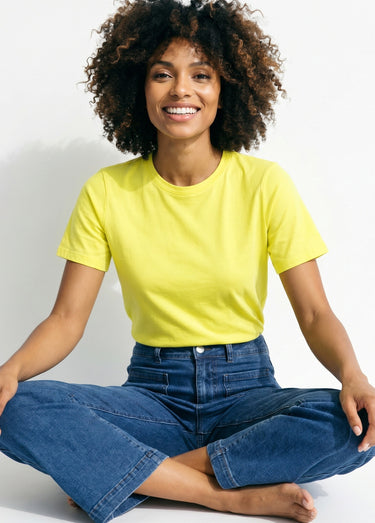 T-shirt pur coton col rond, essentiel Jaune