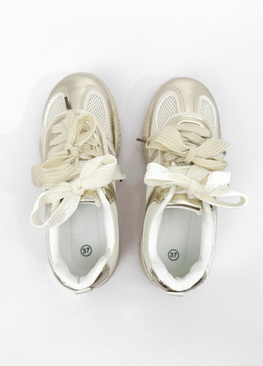 Sneakers multimatières + 2 paires lacets Beige Dore
