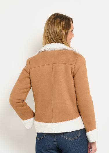 Veste zippée aviateur façon mouton retourné Marron