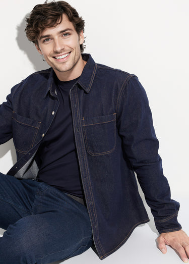 Chemise en jean brut et poches plaquées Bleu