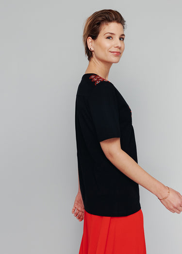 T-shirt long manches courtes brodé Noir