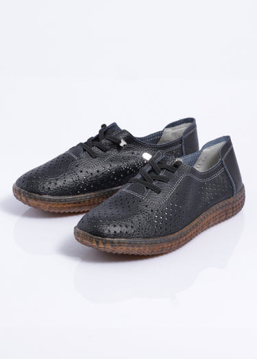 Baskets lacées cuir perforé largeur standard Noir