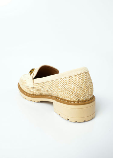 Mocassin bimatière effet natté et daim Beige