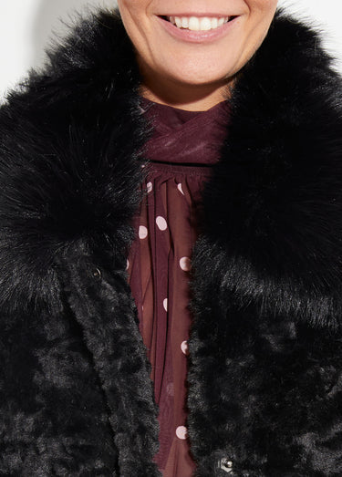Manteau long chic en fausse fourrure Noir
