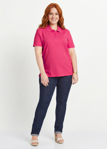 T-shirt maille piquée coton col polo Fuchsia
