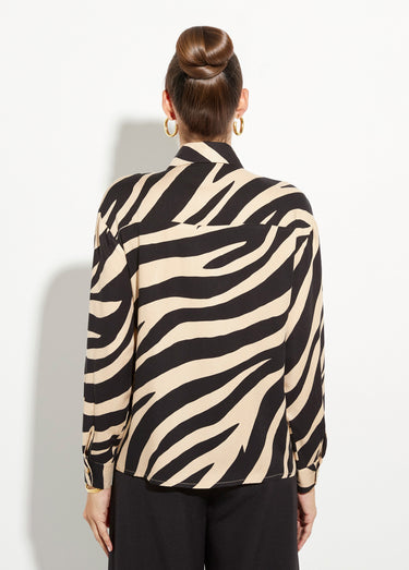 Chemisier motif zébré poches à rabats Noir/Beige