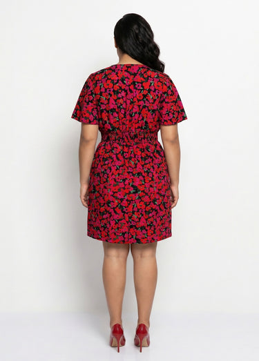 Robe courte imprimé fleuri encolure V Imprime Fuchsia