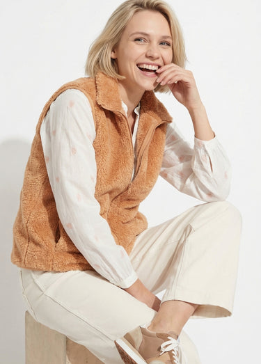 Veste fausse fourrure sans manches col montant Chamois