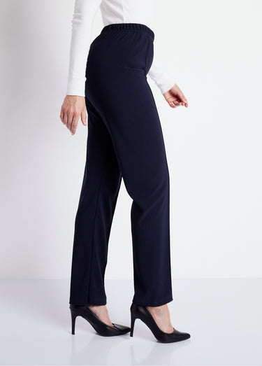 Pantalon droit taille élastiquée maille côtelée Marine