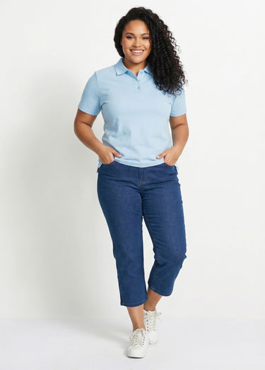 T-shirt maille piquée coton col polo Bleu