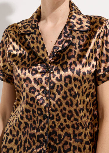 Pyjama short satin sexy motif léopard Leopard