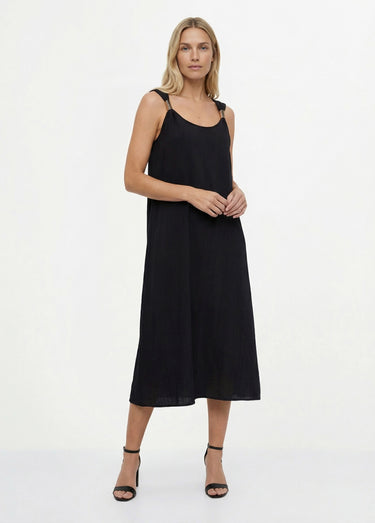 Robe longue sans manches bretelles bijou Noir