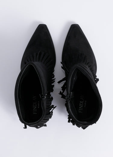 Boots pointues à franges thème western Noir