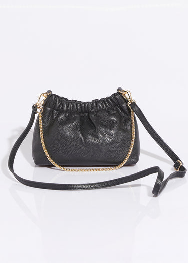 Sac plissé cuir bandoulière métal Noir