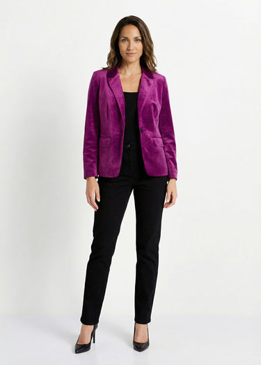 Veste blazer droite velours uni col tailleur Violet
