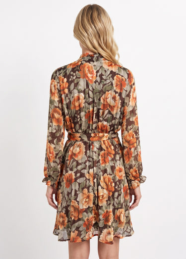 Robe courte en voile imprimé automnal Orange/Vert
