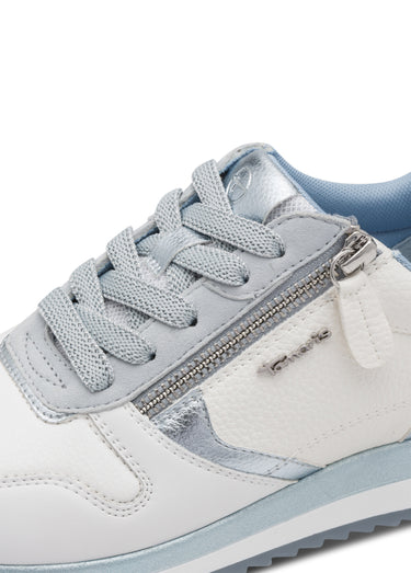 Sneakers cuir lisse, détails métallisés Blanc/Bleu