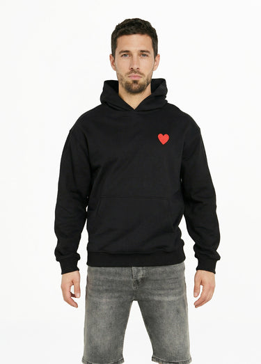 Sweat à capuche, broderie cœur poitrine Noir