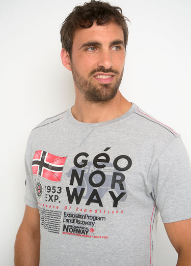 T-shirt homme col rond et inscriptions Gris