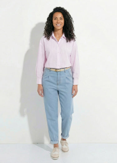 Chemisier rayé manches longues Rose / Blanc