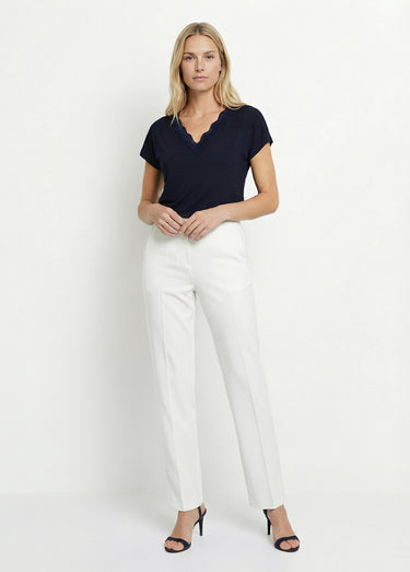Pantalon droit taille semi-élastiquée Blanc