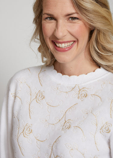 Pull doux scintillant col rond Blanc / Doré