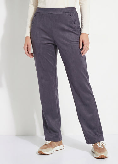 Pantalon droit ceinture élastiquée tissu suédé Marine