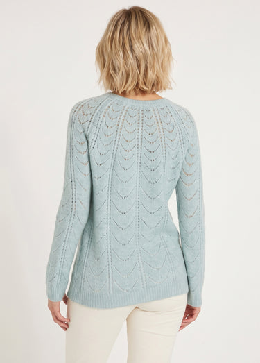 Gilet cardigan boutonné chiné ajouré col rond Aqua