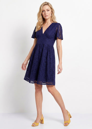 Robe broderie anglaise, taille haute Marine