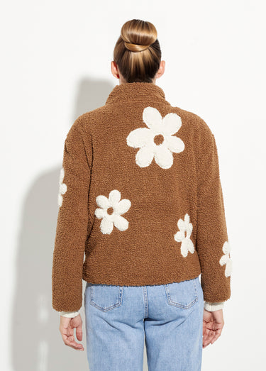 Blouson col montant motif grosses fleurs Camel