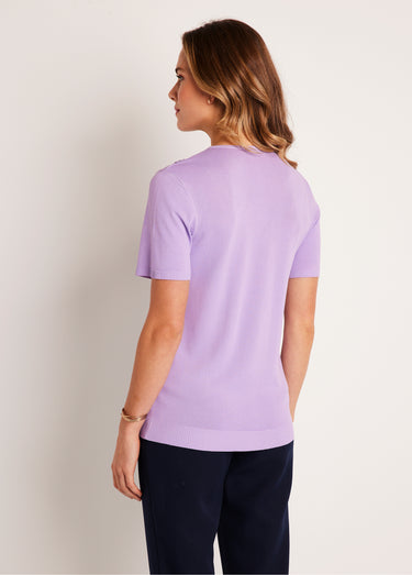 Pull fin brodé manches courtes Lilas