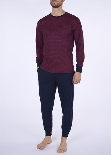 Pyjama long 2 pièces jersey thème rayé Bordeaux