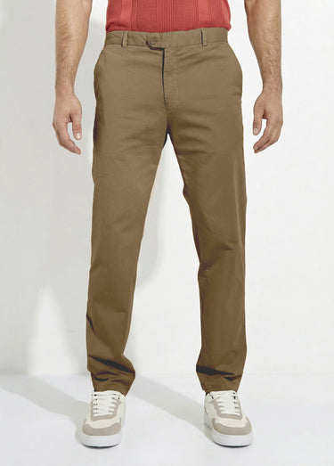 Pantalon chino droit toile coton stretch Marron