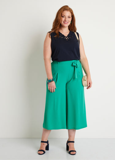 Jupe-culotte longue taille semi-élastiquée Uni Vert